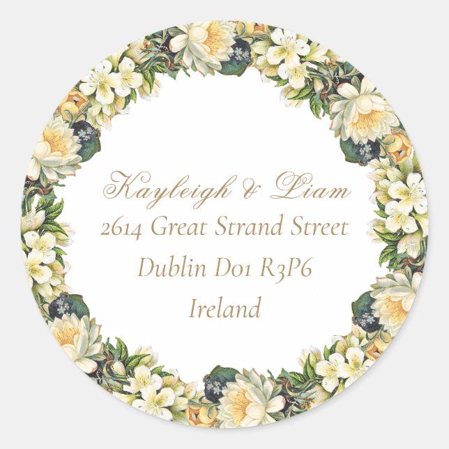 Adesivo Vinheta de Casamento de Retorno Branco Floral (Frente)