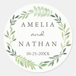 Adesivo Vinheta de Casamento de Wreath Verde com Aquarela