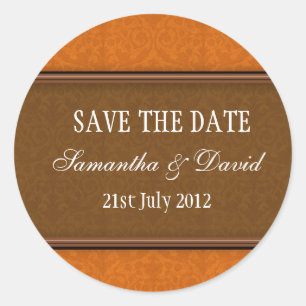 Adesivo Vinheta de Casamento do Monograma Brown Damask