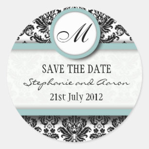 Adesivo Vinheta de Casamento do Monograma com Damasco Negr