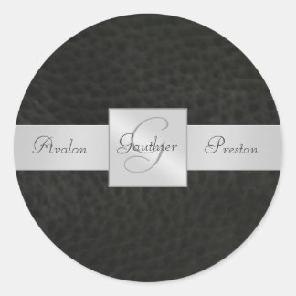 Adesivo Vinheta de Casamento do Monograma de Couro Preto