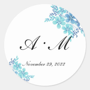 Adesivo Vinheta de casamento do monograma romântico azul