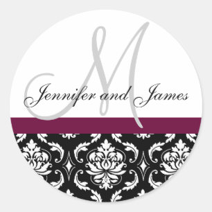 Adesivo Vinheta de Casamento do Vinho Damask Monograma & N