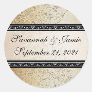 Adesivo Vinheta de Casamento Dourada de Fontes Pretas