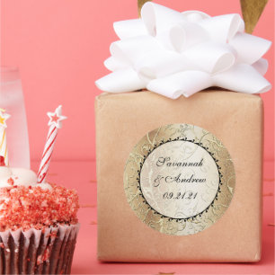 Adesivo Vinheta de Casamento Dourada de Fontes Pretas