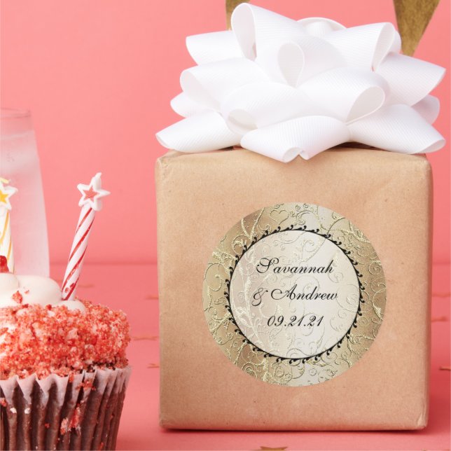 Adesivo Vinheta de Casamento Dourada de Fontes Pretas (Festa)