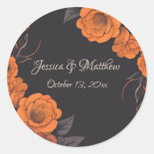 Adesivo Vinheta de Casamento Elegante das Flores Laranja