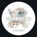 Adesivo Vinheta de Casamento Encantada<br><div class="desc">Vinhetas de casamento de fadas de floresta encantadas ou adesivos para envelopes,  com uma carruagem de casamento mágica de cor aquosa</div>
