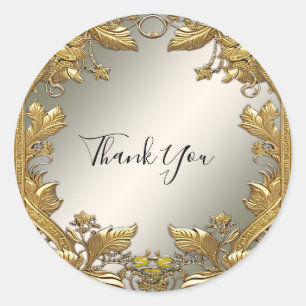 Adesivo Vinheta de Casamento Floral Decorativo Dourado