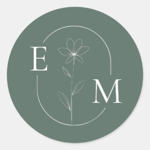 Adesivo Vinheta de Casamento Mínimo Floral Monograma