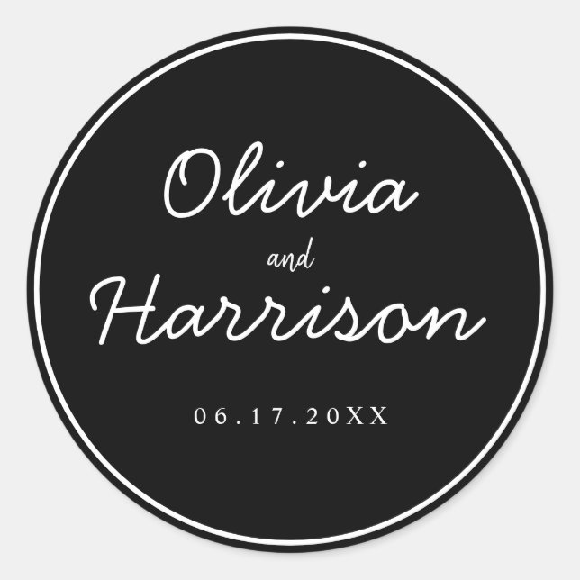 Adesivo Vinheta de Casamento Moderno Minimalista de Script (Frente)