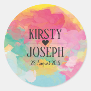 Adesivo Vinheta de Casamento Monograma com Cor de Água Bri