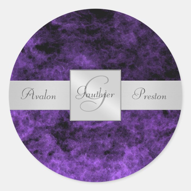 Adesivo Vinheta de Casamento Monograma de Perigo Roxo (Frente)