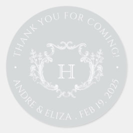 Adesivo Vinheta de Casamento Monograma de Prata Botânica