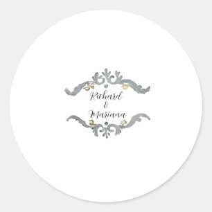 Adesivo Vinheta de Casamento Monograma de Prata&Dourada co