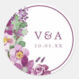 Adesivo Vinheta de Casamento Monograma Roxo