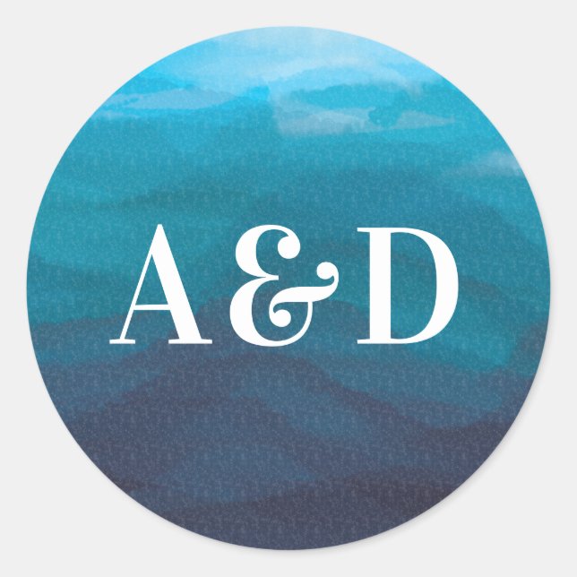 Adesivo Vinheta de Casamento por Aquarela do Oceano Azul, (Frente)