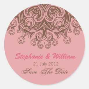 Adesivo Vinheta de Casamento Rosa e Castanho