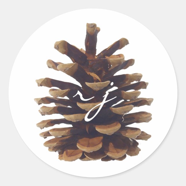 Adesivo Vinheta de Casamento Rustic Chic Pine Cone (Frente)