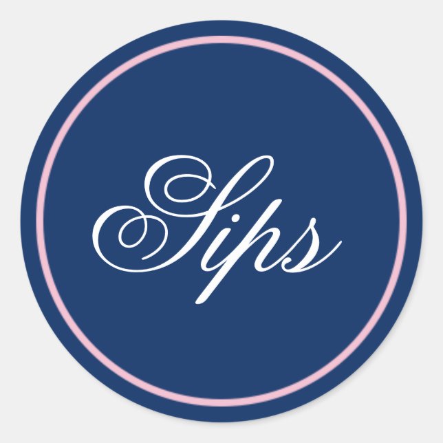 Adesivo Vinheta de Casamento "Sips" - Cor-de-rosa/Marinho (Frente)
