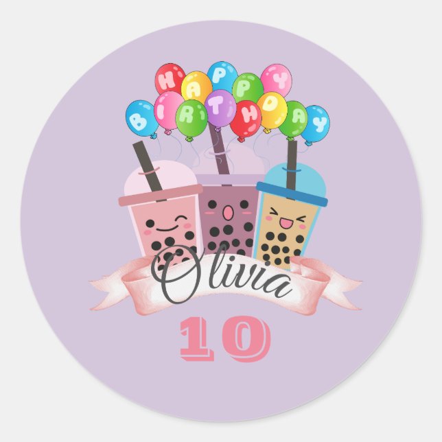 Adesivo Vinheta de celebração de aniversário de Boba Tea B (Frente)