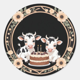 Adesivo Vinheta de Celebração de Nascimento de Vaca Séria