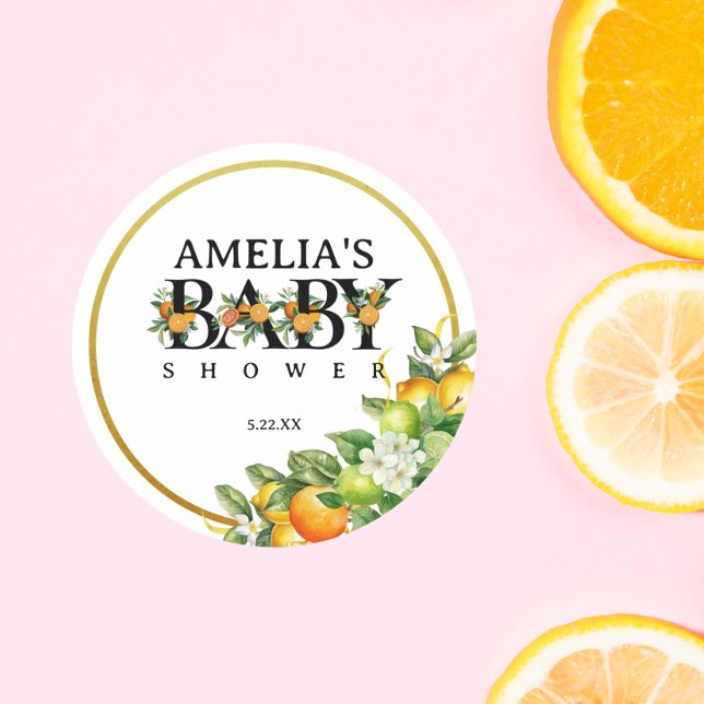 Adesivo Vinheta de Chá de fraldas de Citros Dourados Elega (Criador carregado)