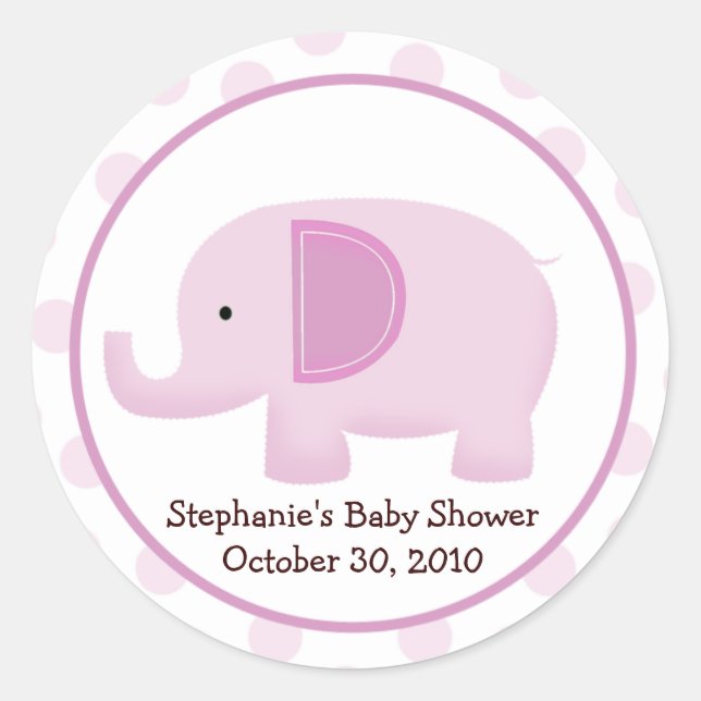 Adesivo Vinheta de Chá de fraldas de Elefante Rosa Mod (Frente)