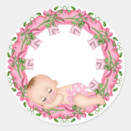 Adesivo Vinheta de Chá de fraldas rosa com floral de bebê