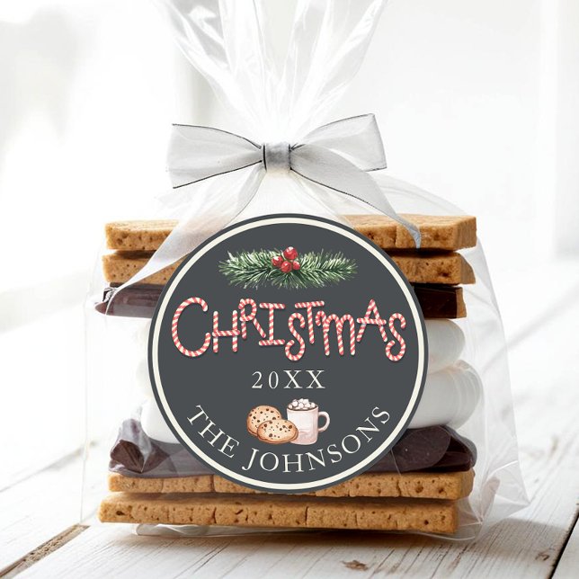 Adesivo Vinheta de chocolate quente de chocolate de Natal (Christmas Party Favor Sticker)