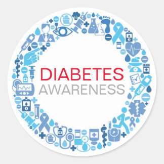 Adesivo Vinheta de Círculo Azul de Sensibilização Diabetes