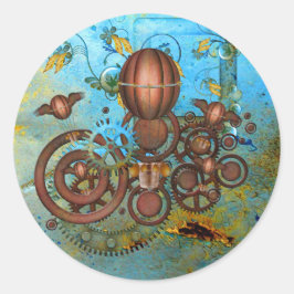 Adesivo Vinheta de cobre Aqua Collage Gears Steampunk