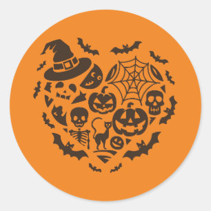 Adesivo Vinheta de Colagem de Ícones do Coração Halloween