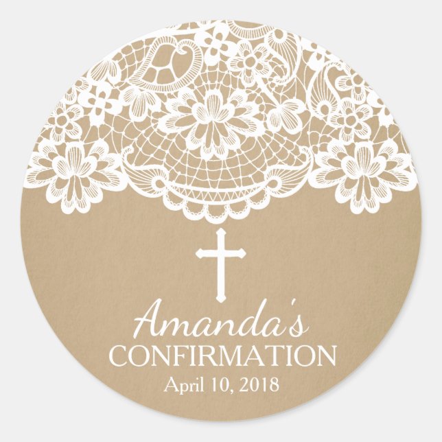 Adesivo Vinheta de Confirmação de Lace Moderno do Kraft Vi (Frente)