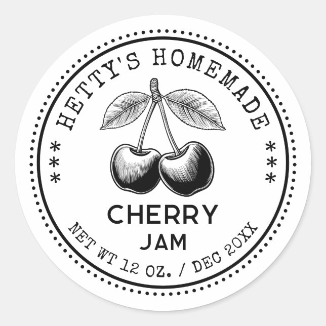 Adesivo Vinheta de conserva de geleia em preto e branco (Frente)