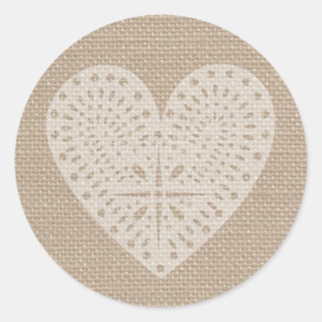Adesivo Vinheta de Coração Branco Inspirada em Burlap (Frente)