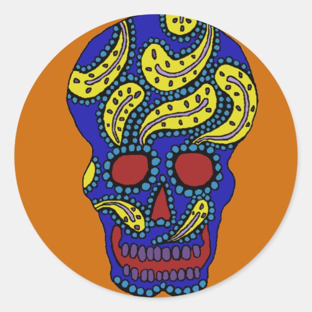 Adesivo Vinheta de crânio de Paisley em azul (Frente)