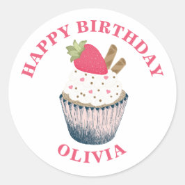 Adesivo Vinheta de Cupcake de morango - Pintel de coração