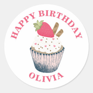 Adesivo Vinheta de Cupcake de morango - Pintel de coração 
