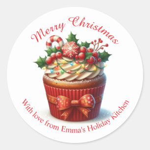 Adesivo Vinheta de Cupcake de Natal Merry