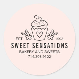 Adesivo Vinheta de Cupcake Moderno Cor-de-Rosa Esbranquiça
