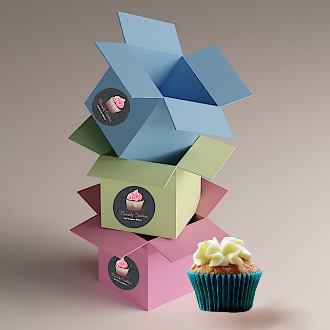Adesivo Vinheta de Cupcake preto e rosa (Criador carregado)