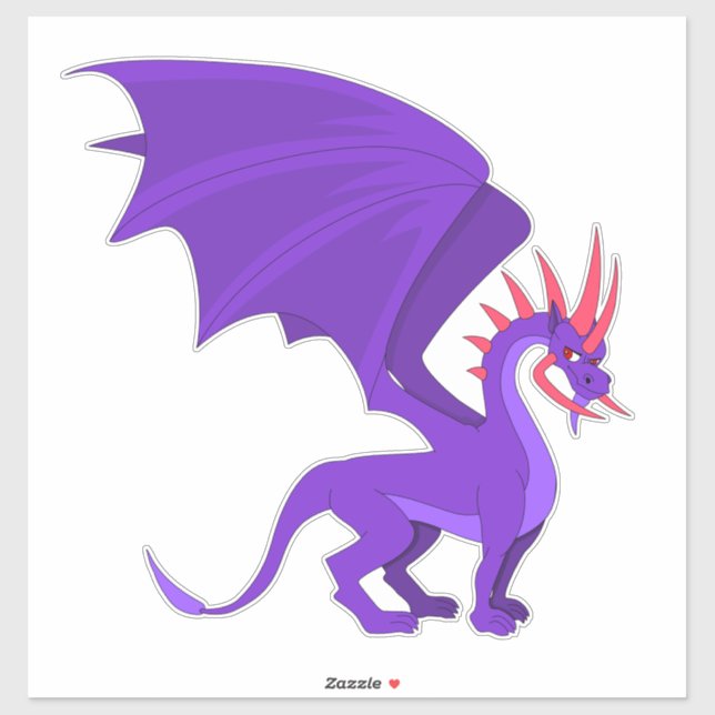 Adesivo Vinheta de desenho de dragão roxo (Folha)