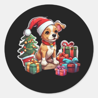 Adesivo Vinheta de Design de Cachorro de Natal