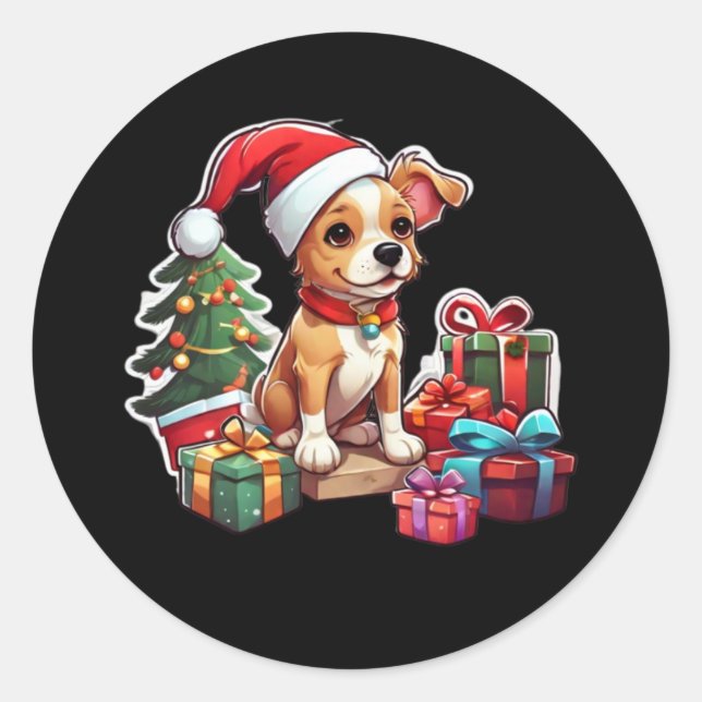 Adesivo Vinheta de Design de Cachorro de Natal (Frente)