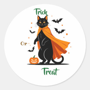Adesivo Vinheta de Dia das Bruxas de Gato Preto ou Tratar