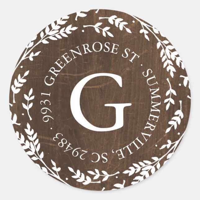 Adesivo Vinheta de Endereço Russo Wreath Monograma (Frente)