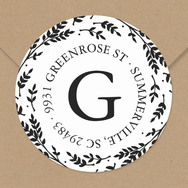 Adesivo Vinheta de Endereço Russo Wreath Monograma (Criador carregado)