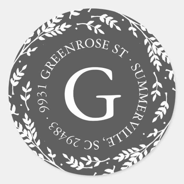 Adesivo Vinheta de Endereço Russo Wreath Monograma (Frente)