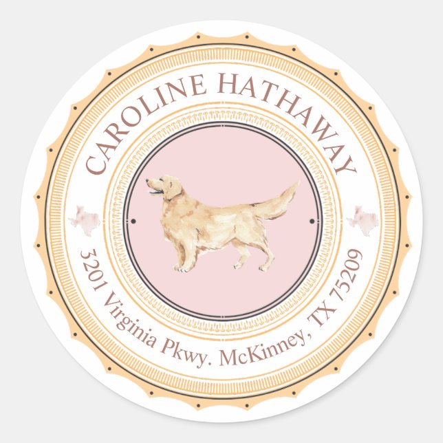 Adesivo Vinheta de Endereços de Retriever de Cachorro do T (Frente)